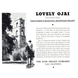 1934 Ojai California Tourism Vacation Vintage Print ad Horseback Tower Wall Art